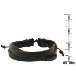 Genuine Leather Brown Multistrap And Cord Adjustable Bracelet