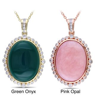 Miadora Silver Pink Opal or Green Onyx Gemstone Necklace