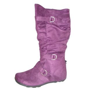 Carrini Womens Purple 3 buckle Faux Suede Boots
