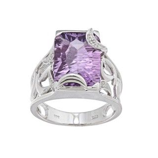 Oro Leoni Sterling Silver Amethyst and Diamond Accent Ring (Size 7