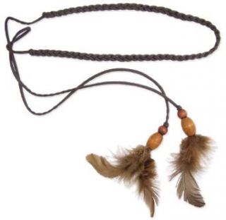 Brown Braided Leather Feather Dangle Headband Clothing