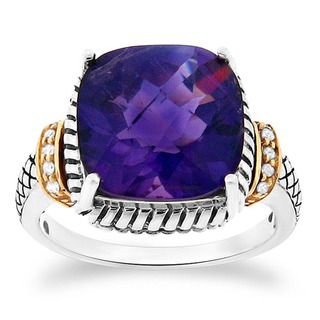 Meredith Leigh 14k Gold and Silver Amethyst and Diamond Accent Ring
