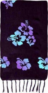 Half Size Purple, Turquoise & Black Hibiscus Sarong