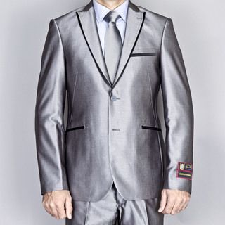 Giorgio Fiorelli Mens Silver Grey Modern Lapel Slim Fit Suit