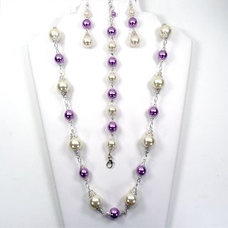 Silverplated Ivory and Lilac Glass Pearl Jewelry Set