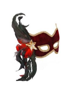 Mardi Gras Mask   Venetian Burgundy Velvet With Feathers