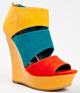  95 Strappy Colorblock HIgh Platform Wedge Heel Bootie Sandal Shoes