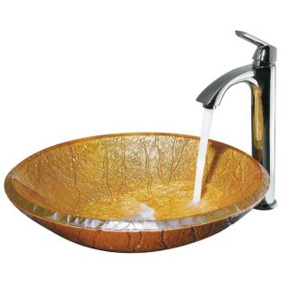Vigo Half Moon Glass and Brass Vessel Sink and Faucet Set