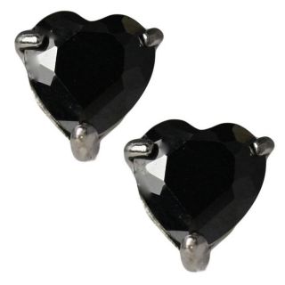 14k White Gold Heart shaped Black Cubic Zirconia Stud Earrings