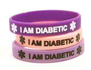 Lot of 3 Silicone Diabetes Medical Alert Bracelets, Light