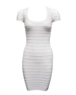 Ladies White Fish Net Shoulder Dress Top with Shingled