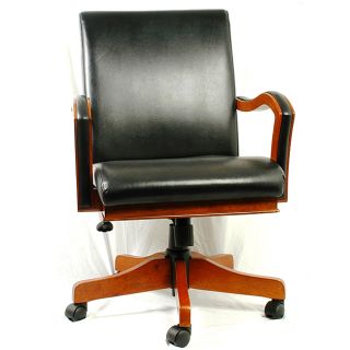 Innovex Black Leather and Cherry Wood Executive Chair on Five Casters