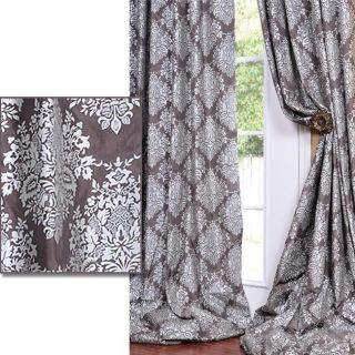 Grey With Silver Metallic Pattern Faux Silk 120 inch Curtain Panel