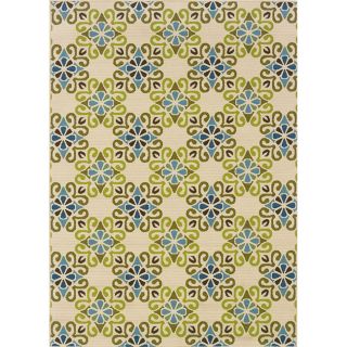 Ivory/Blue Outdoor Area Rug (53 x 76)