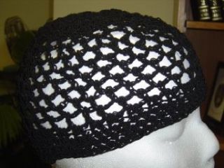 Cp107,Hand Crocheted Black Gimp Skull Cap for adults