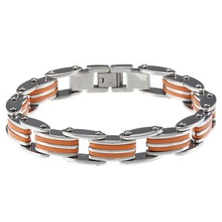 Stainless Steel Orange Rubber Bike Chain Bracelet