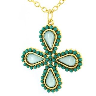 Goldtone Turquoise Faux Stone Cross Necklace