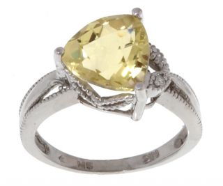 14kt White Gold Diamond accented Lime Green Topaz Ring