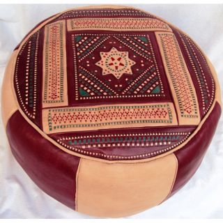 Leather Burgundy Berber Ottoman (Morocco)