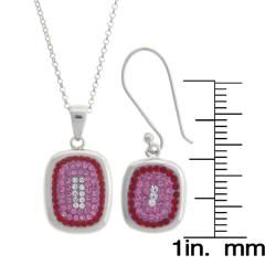 Sterling Silver Pink, Red and White Crystal Rectangle Design Jewelry