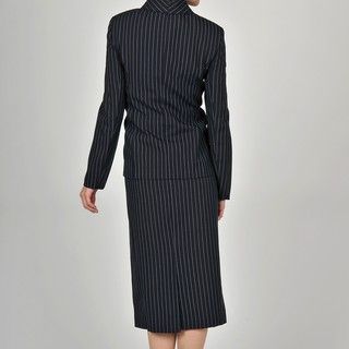 Allyson Cara Womens Plus Size Navy/White 3 button Jacket Skirt Suit