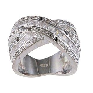 Sterling Silver Clear Cubic Zirconia Criss cross Ring