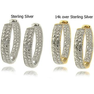 Sterling Silver Diamond Accent Inside out Hoop Earrings