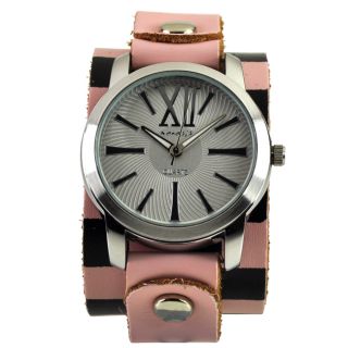 Nemesis Womens Roman Checkered Pink Leather Cuff Watch Today $42.59