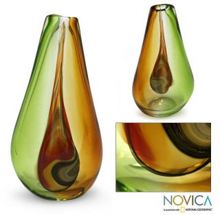 Handcrafted Murano Art Glass Sunny Sea Handblown Vase (Brazil