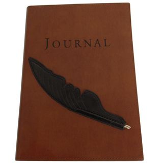 Ensign Brown Bonded Leather Journal with Black Feather Pen