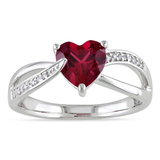 Miadora Sterling Silver Created Ruby and Diamond Heart Ring (H I, I2