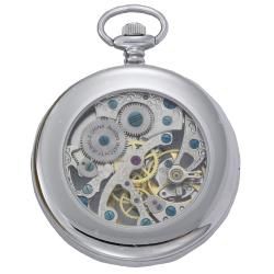 Avalon 17 jewel Mechanical Skeleton Stainless Steel Pocket Watch with