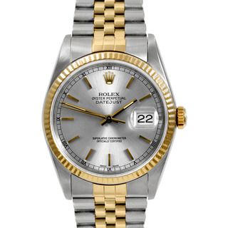 Pre owned Rolex Mens Two Tone Datejust Silver Stick Dial Watch