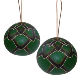 Set of 2 Green Gourd Ornaments (Peru)
