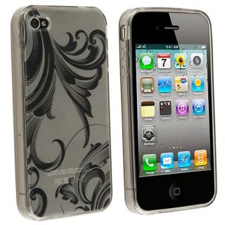 Clear Smoke Flower TPU Rubber Skin Case for Apple iPhone 4