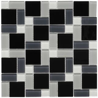 SomerTile 12x12 in View Block Black/White Glass Mosaic Tile (Case of