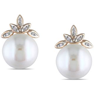 Miadora 10k Yellow Gold Pearl and Diamond Accent Earrings (G H, I1 I2