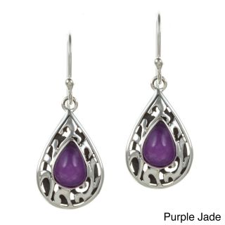 Sunstone Sterling Silver Black Agate or Purple Jade Teardrop Earrings