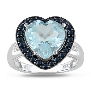 Miadora 10k White Gold Multi gemstone and Diamond Heart Ring (G H, I1
