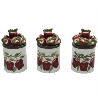 Country Apple Collection Hand painted 3 piece Canister Set