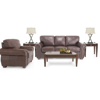 Piece Living Room Package Leather Sofa and Leather Chair, Coffee