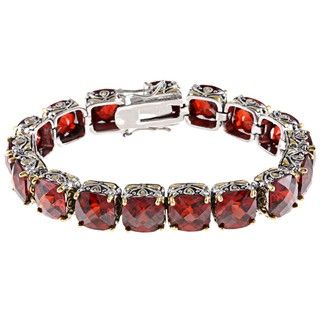 Sophisticated Style Sterling Silver Red Cubic Zirconia Link Bracelet