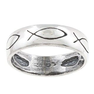 Silvermoon Sterling Silver Christian Fish Design Band