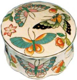 Hand painted round chinese porcelain trinket box with lid