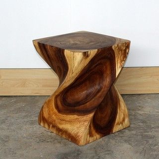 Monkey Pod Wood Twist Tung Oil End Table (Thailand)