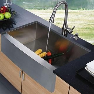 Vigo Farmhouse Stainless Steel Kitchen Sink with Faucet and Dispenser