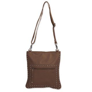 Brown Leather Studded Cross Body Sling Bag Jewelry