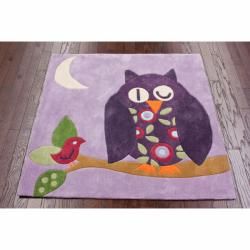Handmade Kids Nighttime Owl Purple Rug (43 Square)