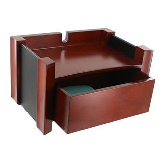 Rolodex Mahogany Wood and Black Faux Leather Wireless Hutch