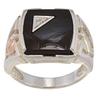 Black Hills Gold over Silver Mens Onyx and Diamond Accent Ring (4ct
